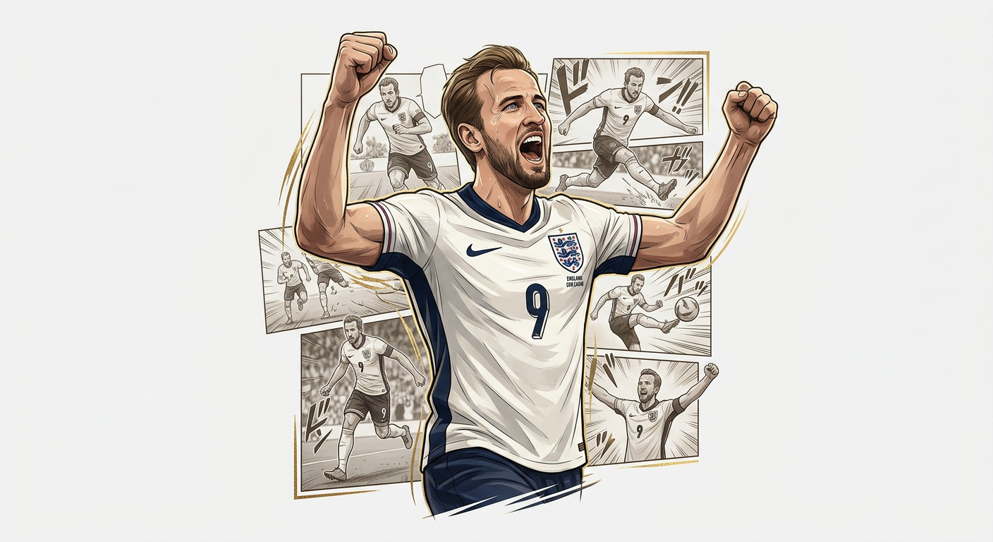 Harry Kane England manga panels celebration tee